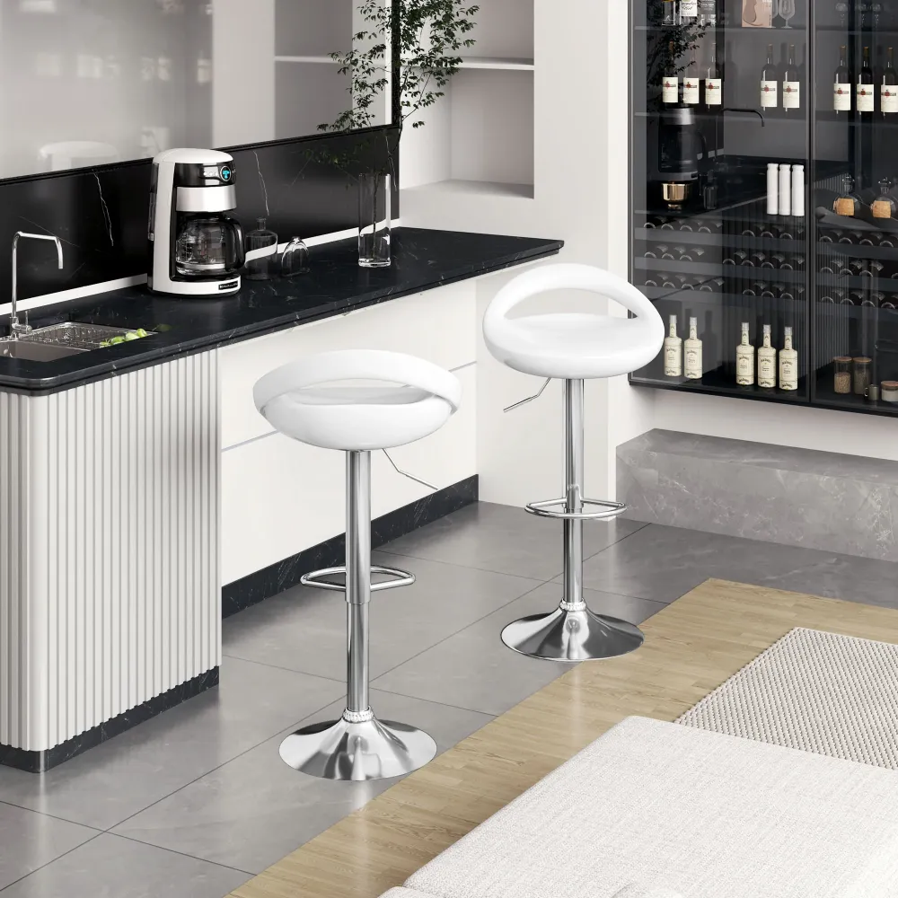 EasyComfort Set di 2 Sgabelli Alti Moderno da Bar Girevoli con Poggiapiedi, Seduta Regolabile Acciaio, Struttura metallo,...