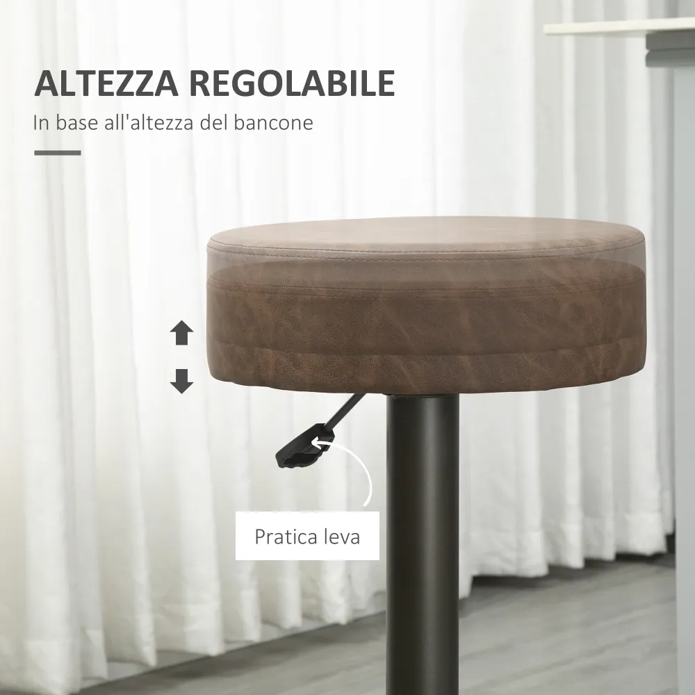 EasyComfort Set 2 Sgabelli Alti Moderno da Bar Girevoli con Poggiapiedi e Altezza Regolabile, pelle PU, 35x36x64-85cm, Mar...