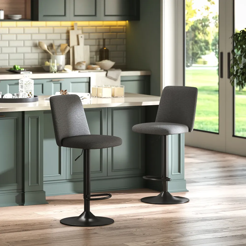 EasyComfort Set 2 Sgabelli Alti Moderno da Bar Girevoli ad Altezza Regolabile, Sedia Tessuto Effetto Lino e gambe acciaio,...