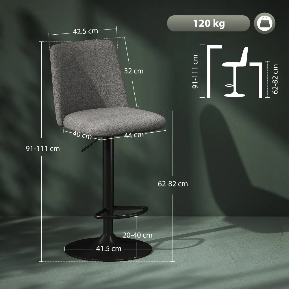 EasyComfort Set 2 Sgabelli Alti Moderno da Bar Girevoli ad Altezza Regolabile, Sedia Tessuto Effetto Lino e gambe acciaio,...