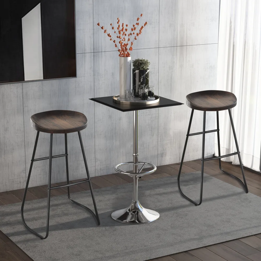 Easycomfort Set 2 Sgabelli Alti Stile Industriale, Sgabelli da Bar con Telaio Acciaio Nero e Seduta Legno, Sgabelli Vintag...