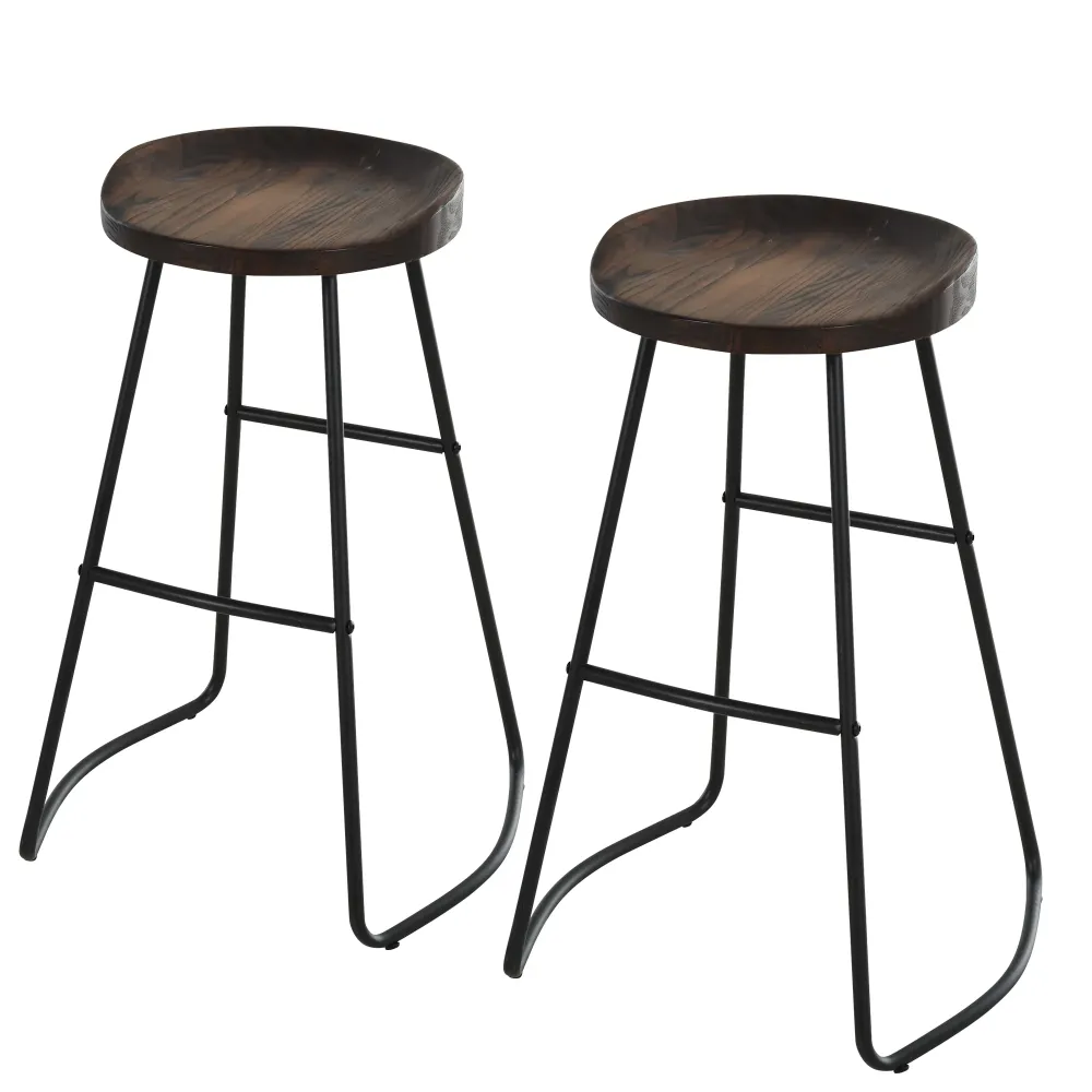 Easycomfort Set 2 Sgabelli Alti Stile Industriale, Sgabelli da Bar con Telaio Acciaio Nero e Seduta Legno, Sgabelli Vintag...