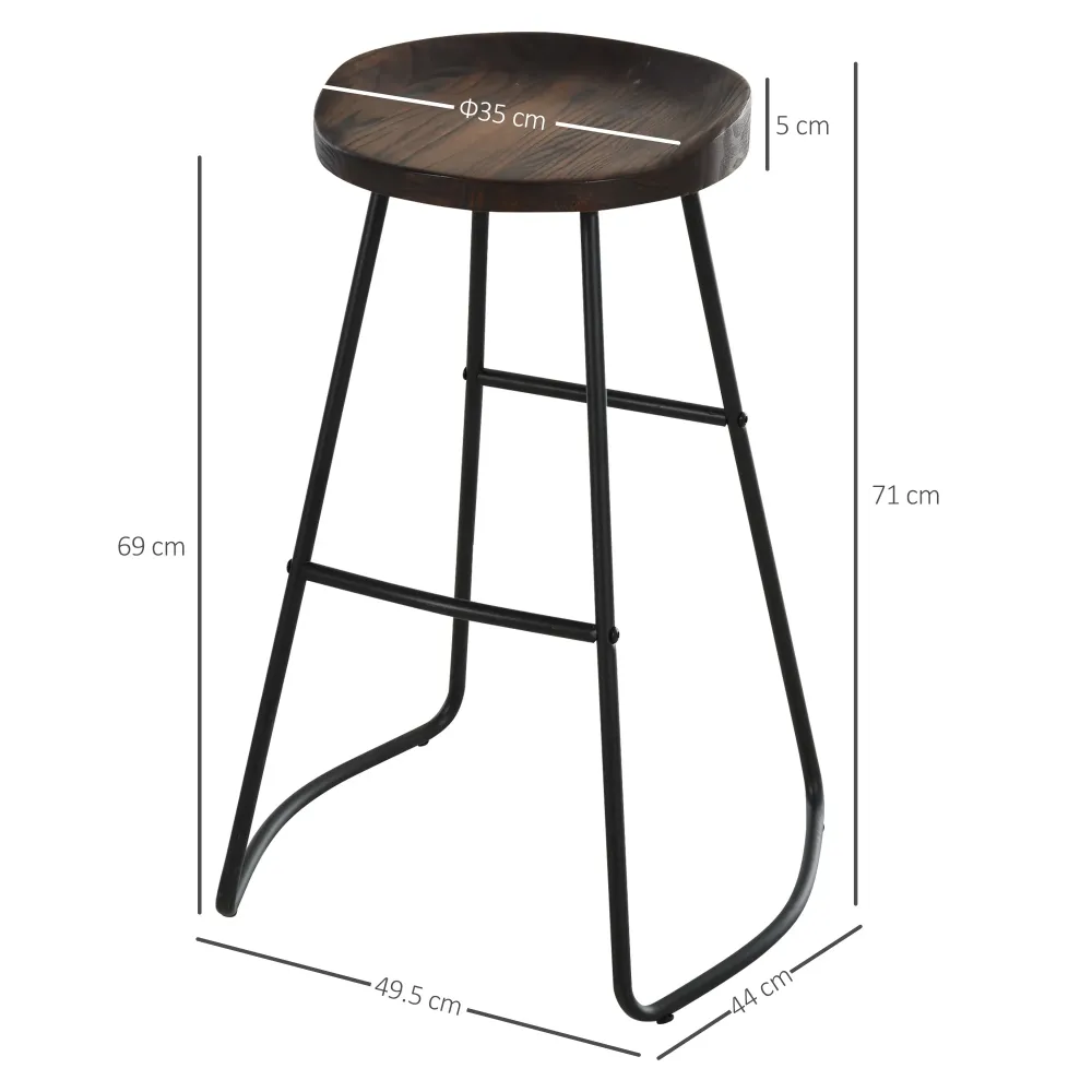 Easycomfort Set 2 Sgabelli Alti Stile Industriale, Sgabelli da Bar con Telaio Acciaio Nero e Seduta Legno, Sgabelli Vintag...