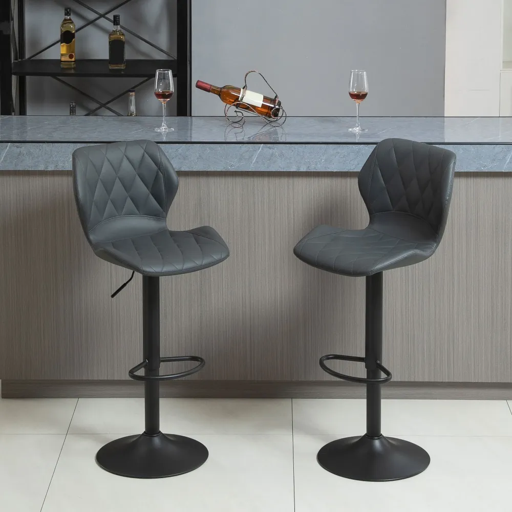 Easycomfort Set di 2 Sgabelli da Bar Alti Finta Pelle con Altezza Regolabile, Sgabelli Cucina Girevoli con Schienale e Pog...