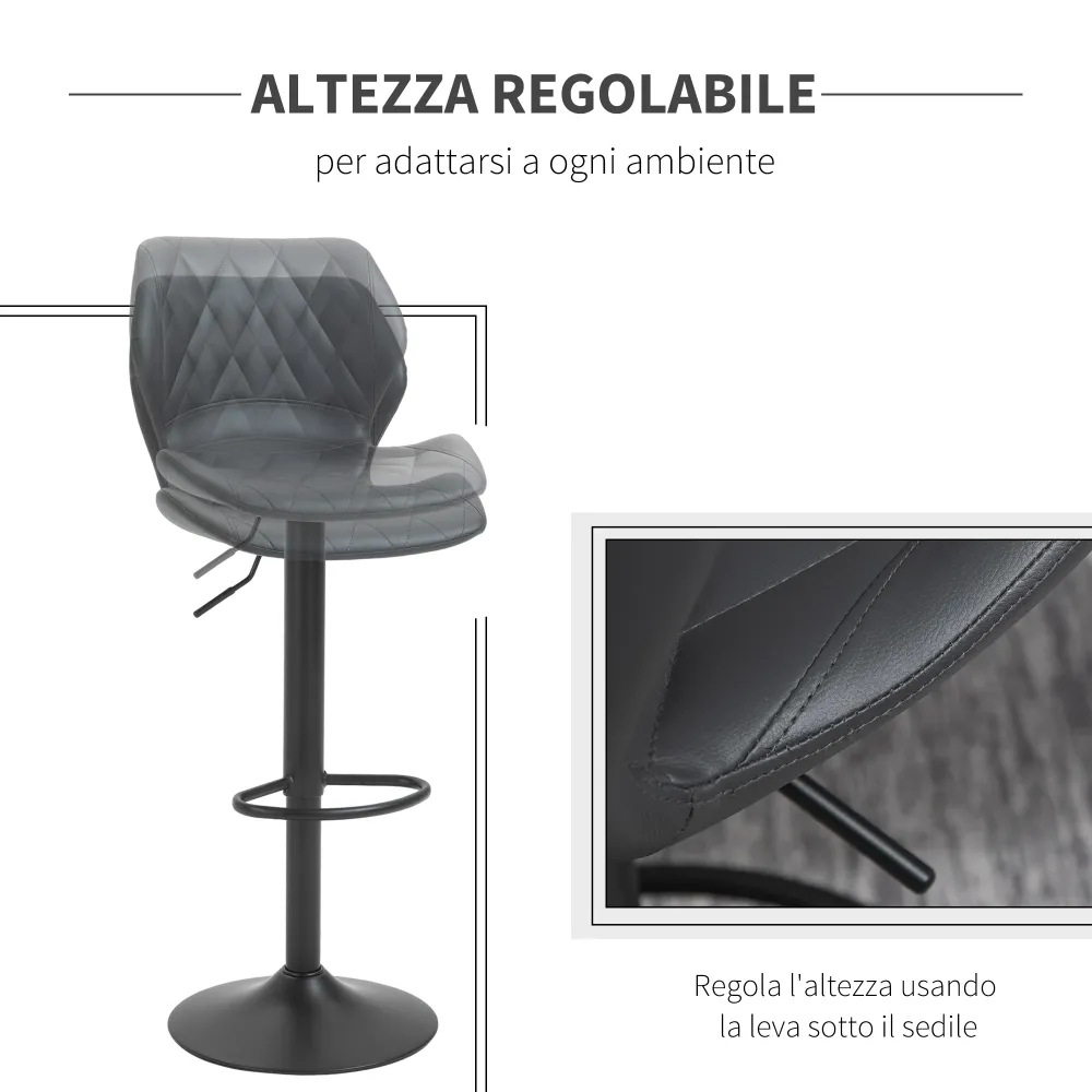 Easycomfort Set di 2 Sgabelli da Bar Alti Finta Pelle con Altezza Regolabile, Sgabelli Cucina Girevoli con Schienale e Pog...