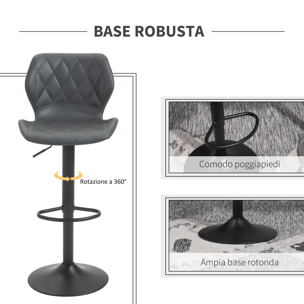 Easycomfort Set di 2 Sgabelli da Bar Alti Finta Pelle con Altezza Regolabile, Sgabelli Cucina Girevoli con Schienale e Pog...