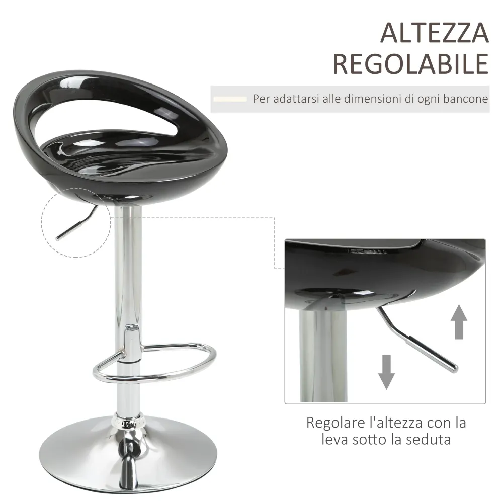 Easycomfort Set 2 Sgabelli da Bar Alti Girevoli con Schienale e Poggiapiedi, Altezza Regolabile Base Acciaio Seduta ABS Ne...