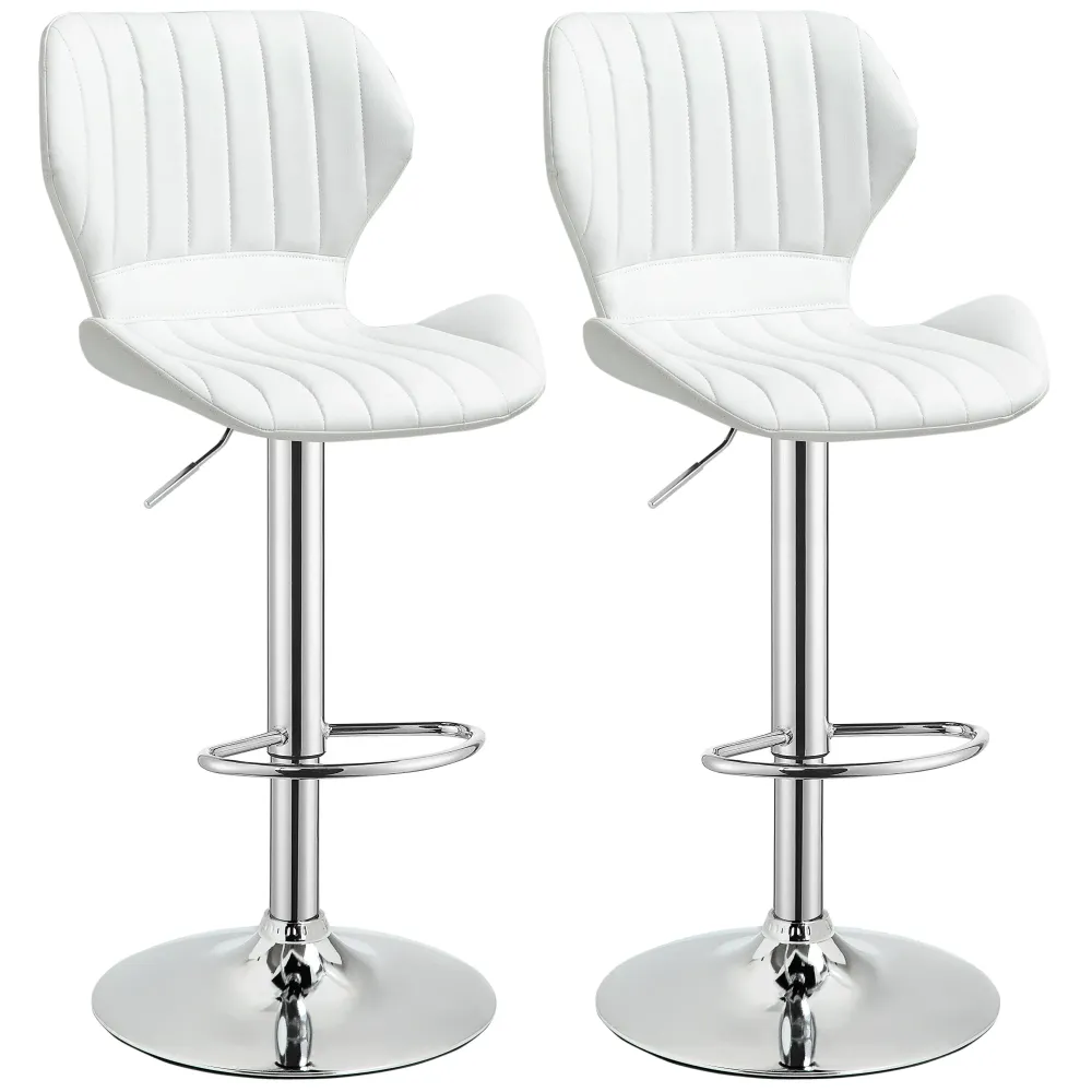 EasyComfort Set 2 Sgabelli da Bar Ergonomici ad Altezza Regolabile con Poggiapiedi, 47x51.5x92-114 cm, Bianco
