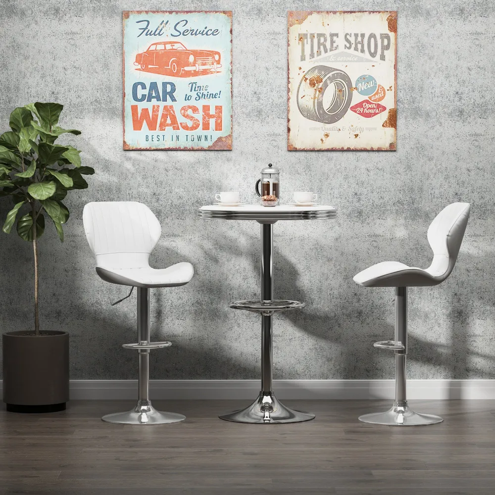 EasyComfort Set 2 Sgabelli da Bar Ergonomici ad Altezza Regolabile con Poggiapiedi, 47x51.5x92-114 cm, Bianco