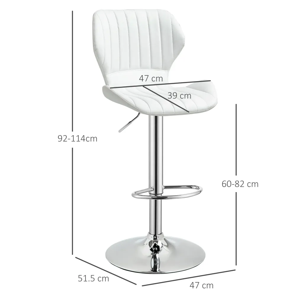 EasyComfort Set 2 Sgabelli da Bar Ergonomici ad Altezza Regolabile con Poggiapiedi, 47x51.5x92-114 cm, Bianco