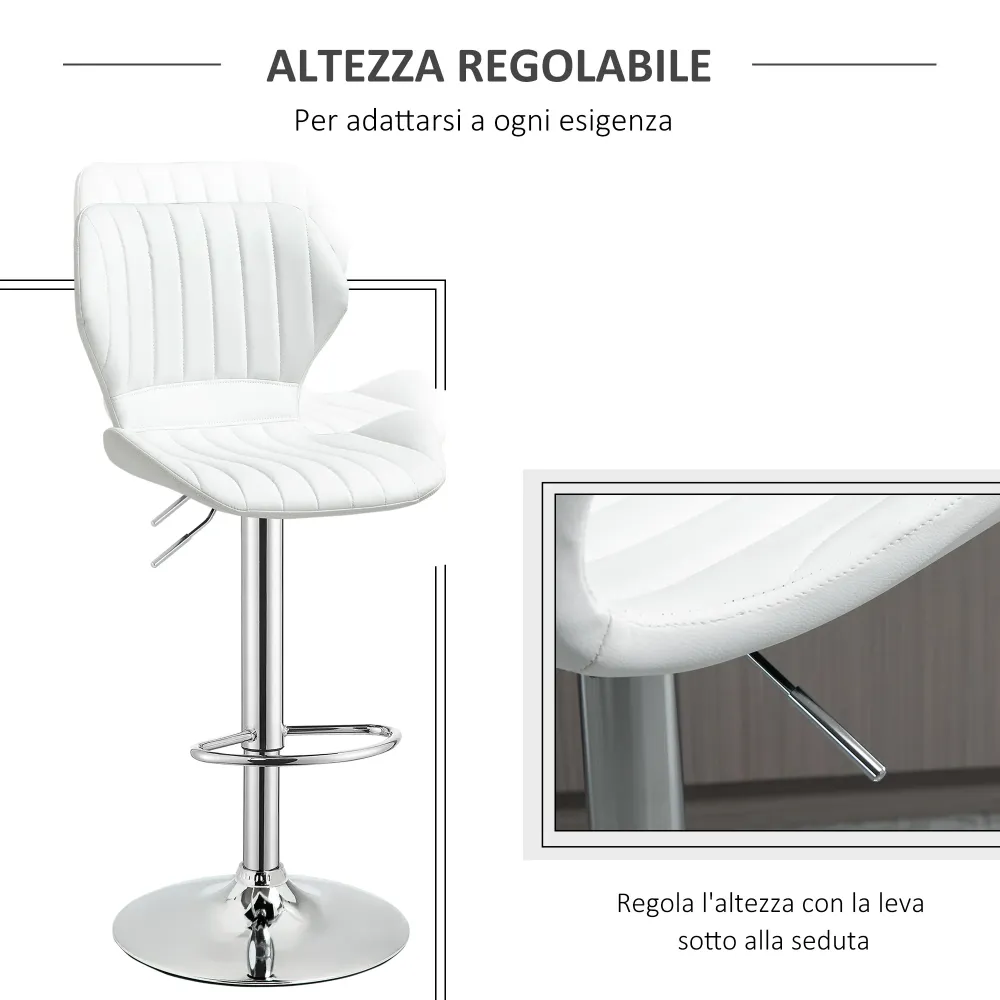 EasyComfort Set 2 Sgabelli da Bar Ergonomici ad Altezza Regolabile con Poggiapiedi, 47x51.5x92-114 cm, Bianco