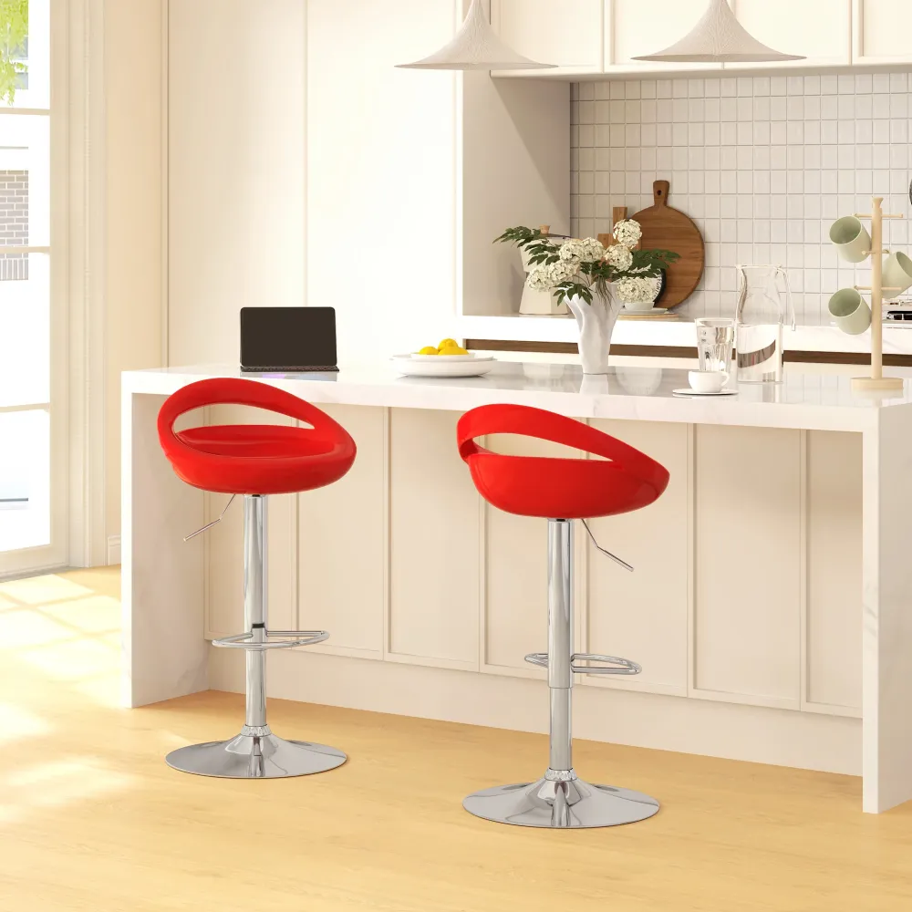 EasyComfort Set 2 Sgabelli da Bar Girevoli con Poggiapiedi, Altezza Regolabile Base Acciaio Seduta ABS, Rosso