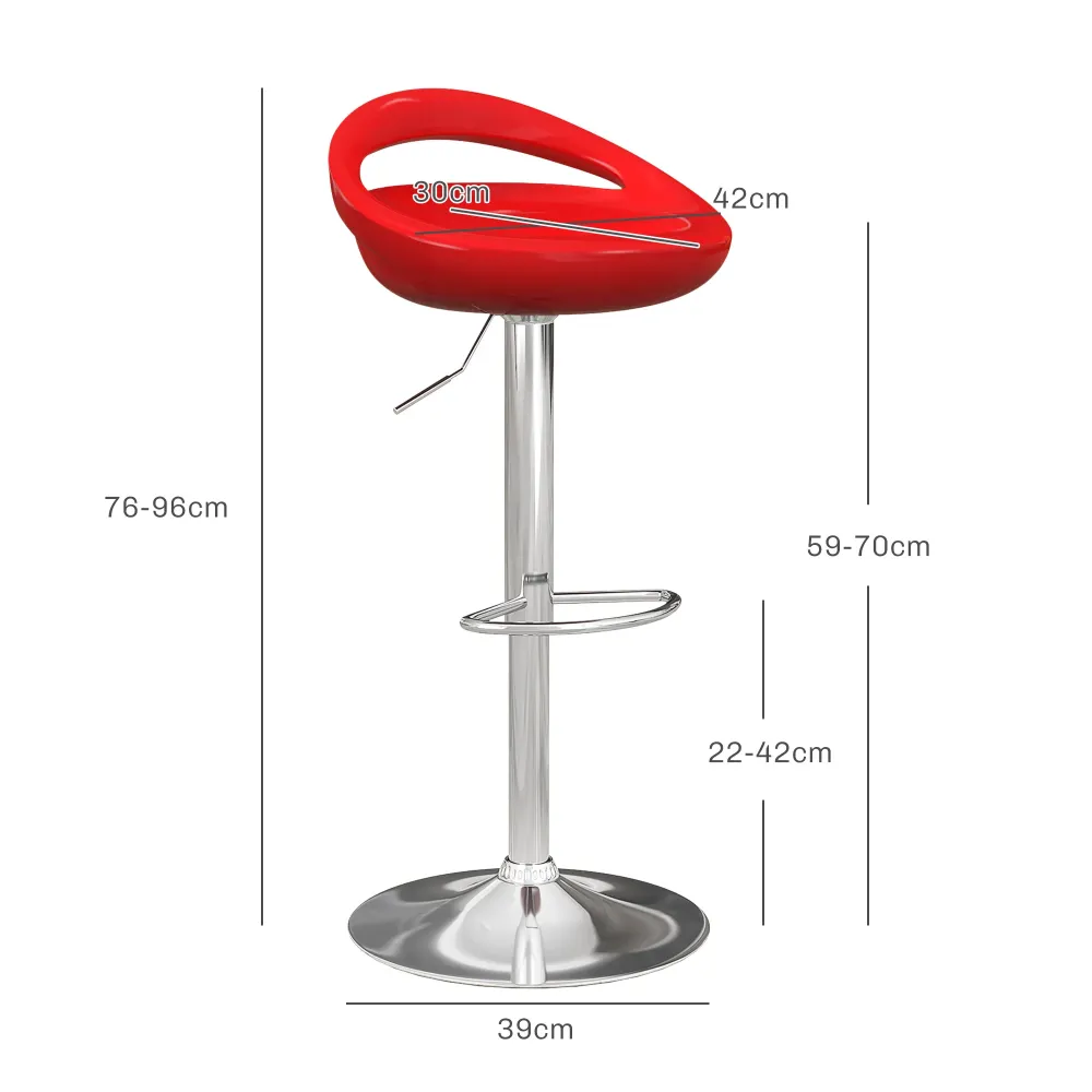EasyComfort Set 2 Sgabelli da Bar Girevoli con Poggiapiedi, Altezza Regolabile Base Acciaio Seduta ABS, Rosso