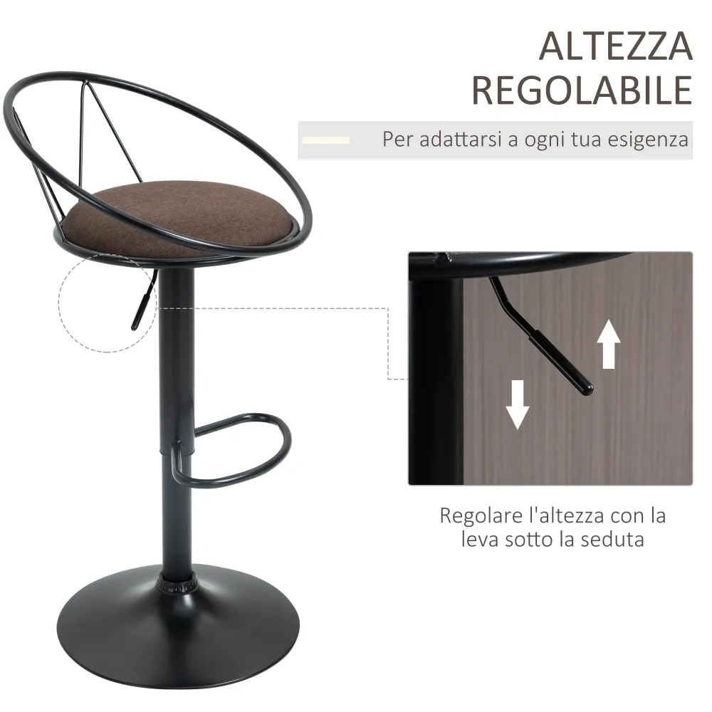 EasyComfort Set 2 Sgabelli da Bar Girevoli con Schienale e Poggiapiedi Metallo, Altezza Regolabile e Seduta Imbottita per...