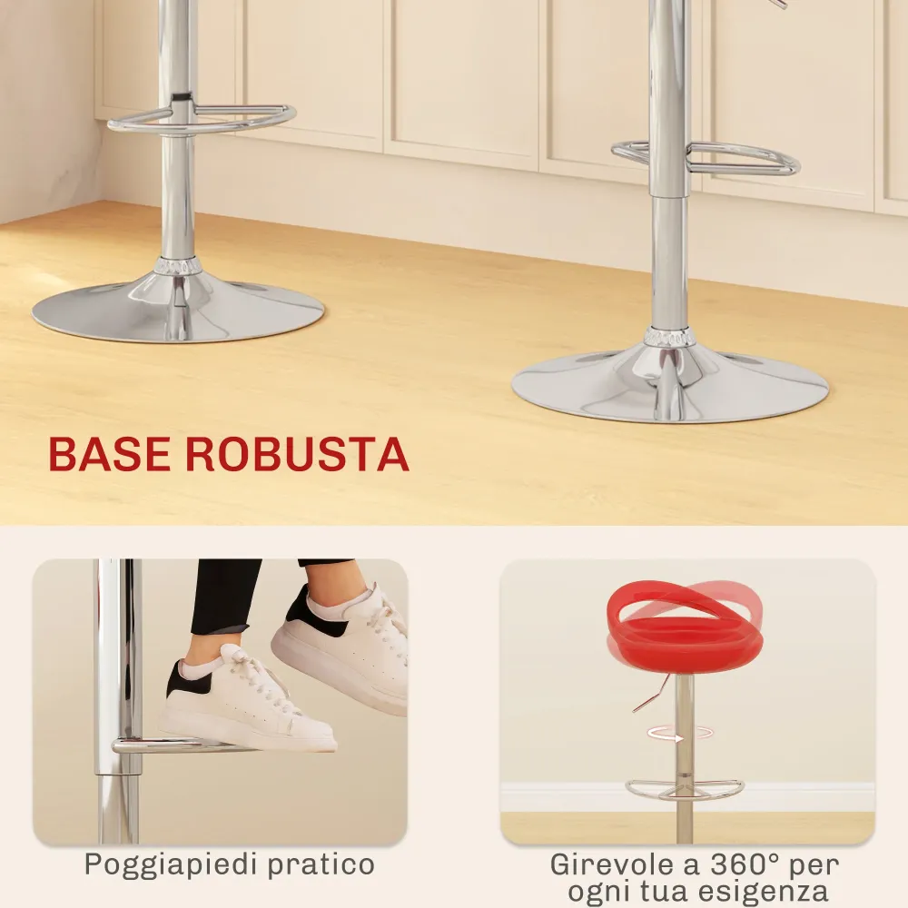 EasyComfort Set 2 Sgabelli da Bar Girevoli con Poggiapiedi, Altezza Regolabile Base Acciaio Seduta ABS, Rosso