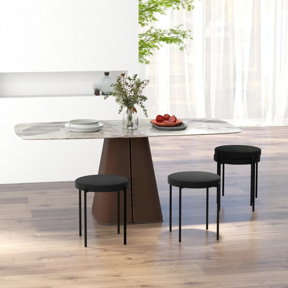 EasyComfort Set 4 Sgabelli Bassi e Rotondi Metallo e Tessuto Effetto Velluto, 41.5x41.5x46 cm, Nero