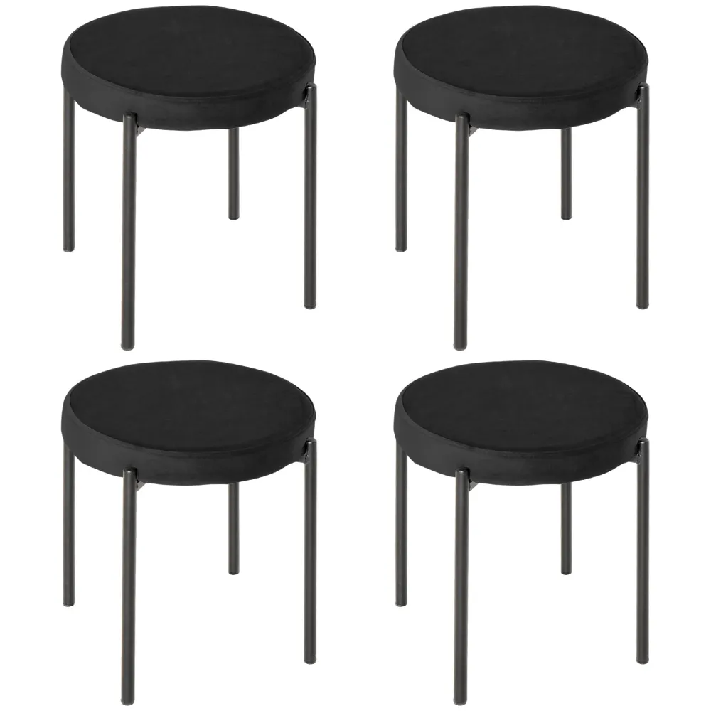 EasyComfort Set 4 Sgabelli Bassi e Rotondi Metallo e Tessuto Effetto Velluto, 41.5x41.5x46 cm, Nero
