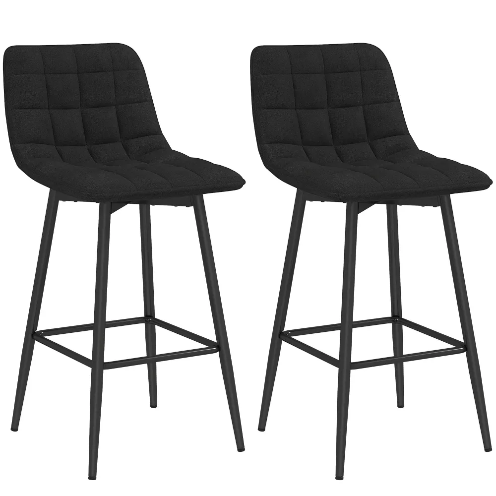 EasyComfort Set 2 Sgabelli da Cucina Stile Nordico Tessuto Effetto Velluto e Metallo, 45x47x84 cm, Nero
