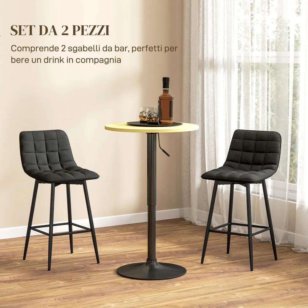 EasyComfort Set 2 Sgabelli da Cucina Stile Nordico Tessuto Effetto Velluto e Metallo, 45x47x84 cm, Nero