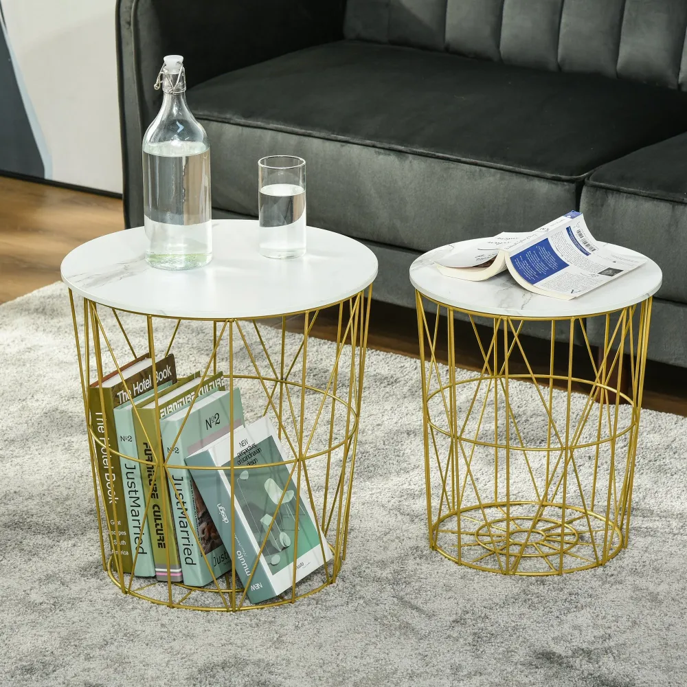Easycomfort Set 2 Tavolini da Salotto Moderni Impilabili con Ripiano Rimovibile, Tavolino da Caffè con Contenitore per Sog...