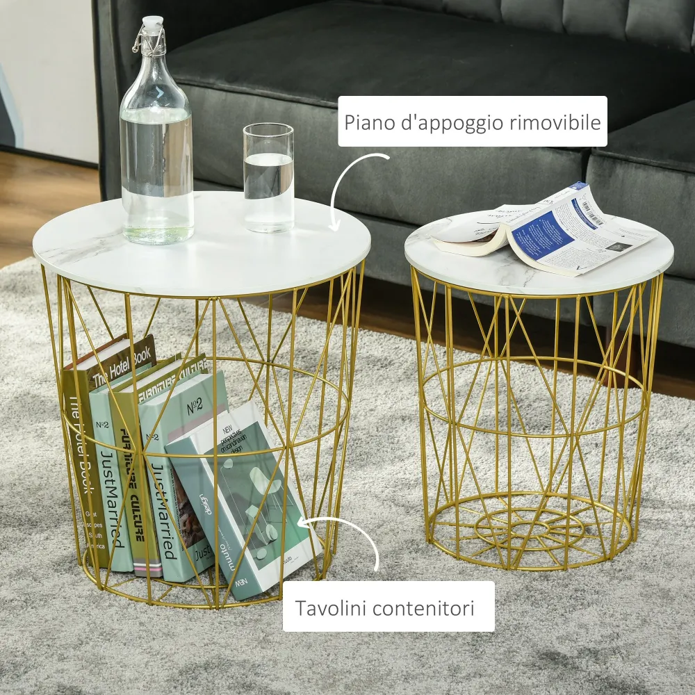 Easycomfort Set 2 Tavolini da Salotto Moderni Impilabili con Ripiano Rimovibile, Tavolino da Caffè con Contenitore per Sog...