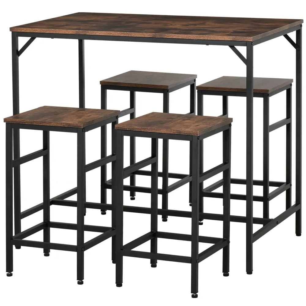 EasyComfort Set Tavolo Alto con 4 Sgabelli Stile Industriale Metallo e Legno, Arredamento Moderno Soggiorno e Cucina, Marr...