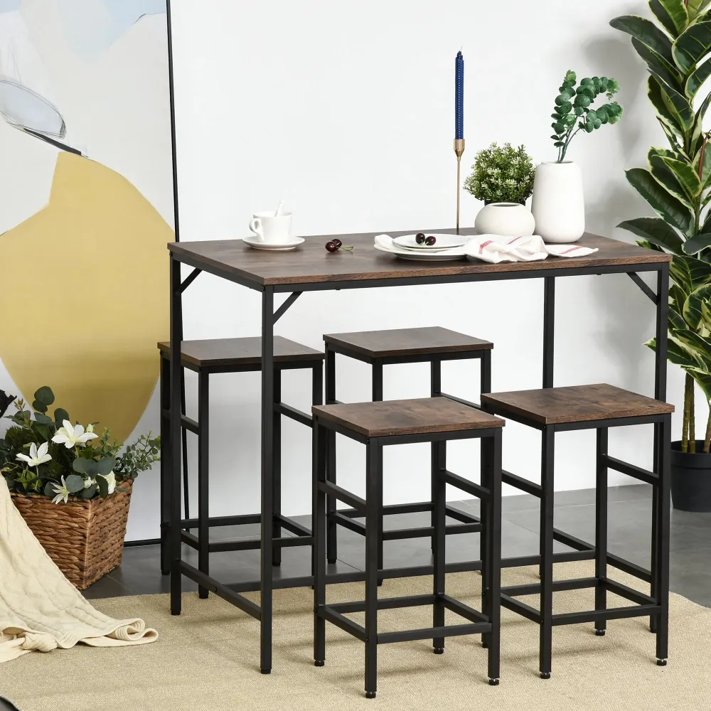 EasyComfort Set Tavolo Alto con 4 Sgabelli Stile Industriale Metallo e Legno, Arredamento Moderno Soggiorno e Cucina, Marr...