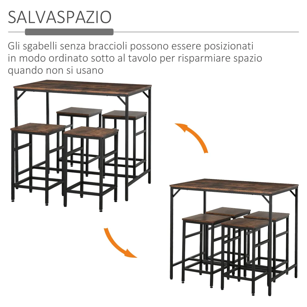 EasyComfort Set Tavolo Alto con 4 Sgabelli Stile Industriale Metallo e Legno, Arredamento Moderno Soggiorno e Cucina, Marr...