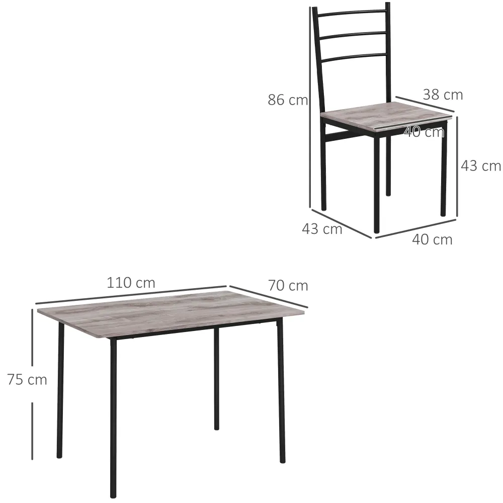 Easycomfort Set Tavolo e Sedie 5 Pezzi Salvaspazio con Tavolo da Cucina Rettangolare e 4 Sedie Moderne, MDF e Acciaio