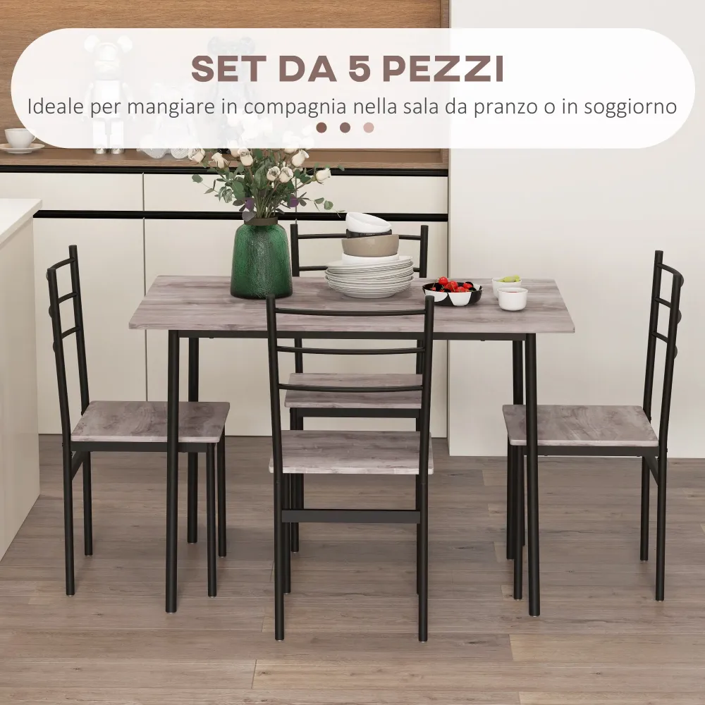Easycomfort Set Tavolo e Sedie 5 Pezzi Salvaspazio con Tavolo da Cucina Rettangolare e 4 Sedie Moderne, MDF e Acciaio