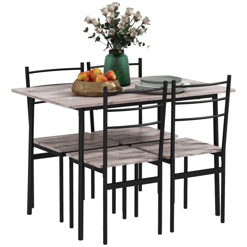 Easycomfort Set Tavolo e Sedie 5 Pezzi Salvaspazio con Tavolo da Cucina Rettangolare e 4 Sedie Moderne, MDF e Acciaio