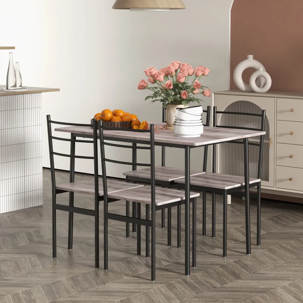 Easycomfort Set Tavolo e Sedie 5 Pezzi Salvaspazio con Tavolo da Cucina Rettangolare e 4 Sedie Moderne, MDF e Acciaio