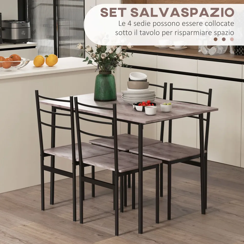 Easycomfort Set Tavolo e Sedie 5 Pezzi Salvaspazio con Tavolo da Cucina Rettangolare e 4 Sedie Moderne, MDF e Acciaio