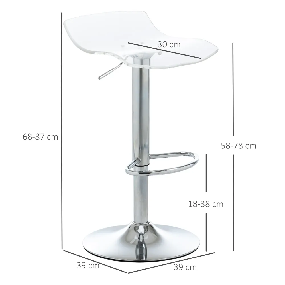 EasyComfort Sgabelli Alti da Bar Moderno con Altezza Regolabile, Set 2 Seduta Girevole e Poggiapiedi, Metallo e Acrilico,...