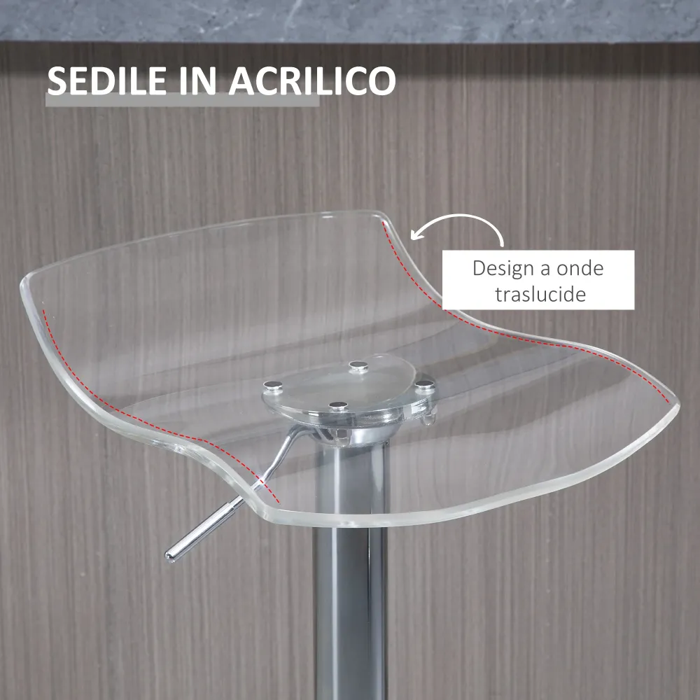 EasyComfort Sgabelli Alti da Bar Moderno con Altezza Regolabile, Set 2 Seduta Girevole e Poggiapiedi, Metallo e Acrilico,...