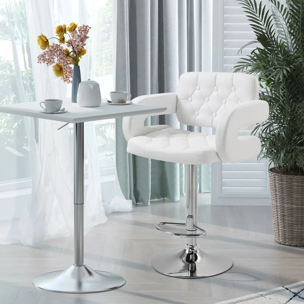 EasyComfort Sgabello Alto Moderno da Bar con Schienale e Braccioli, Regolabile e Girevole, per Cucina o Pub, 64x50x94-114c...