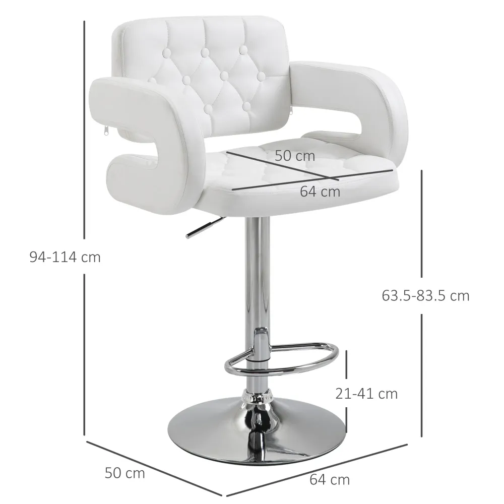 EasyComfort Sgabello Alto Moderno da Bar con Schienale e Braccioli, Regolabile e Girevole, per Cucina o Pub, 64x50x94-114c...