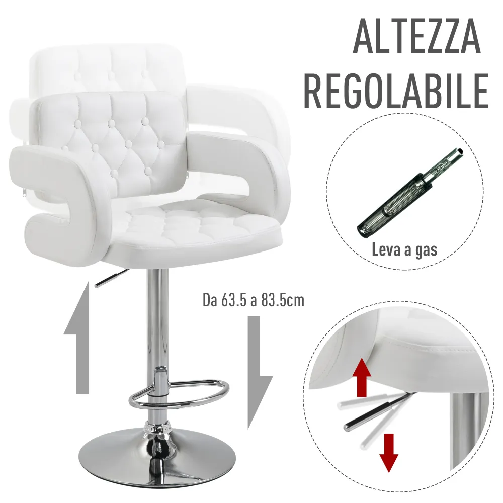 EasyComfort Sgabello Alto Moderno da Bar con Schienale e Braccioli, Regolabile e Girevole, per Cucina o Pub, 64x50x94-114c...