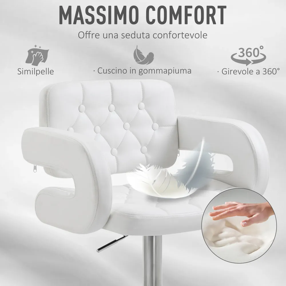 EasyComfort Sgabello Alto Moderno da Bar con Schienale e Braccioli, Regolabile e Girevole, per Cucina o Pub, 64x50x94-114c...