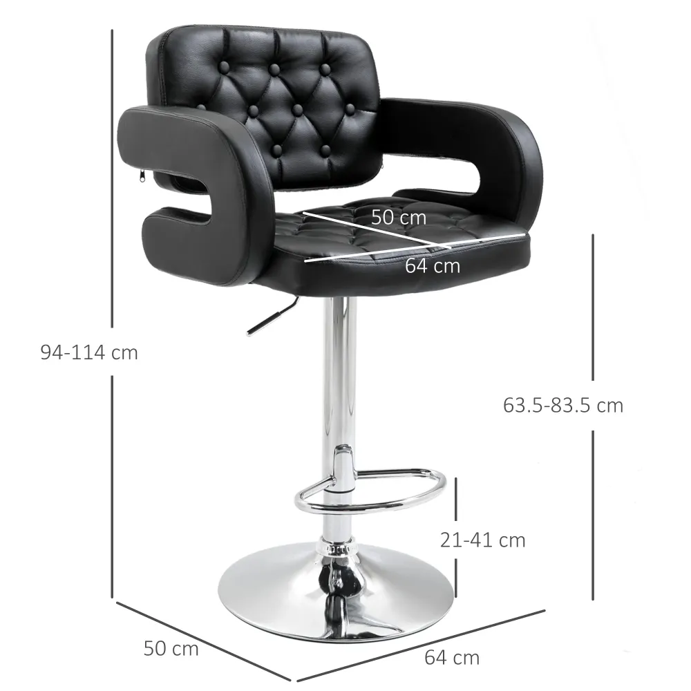 EasyComfort Sgabello da Bar Alto con Schienale e Braccioli, Girevole con Altezza Regolabile e Poggiapiedi, Finta Pelle Nera