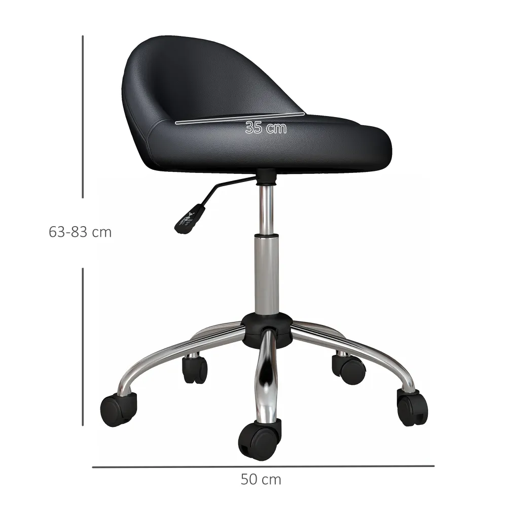 EasyComfort Sgabello con Ruote, Seduta Girevole, Altezza Regolabile e Rivestimento Finta Pelle PU, Nero