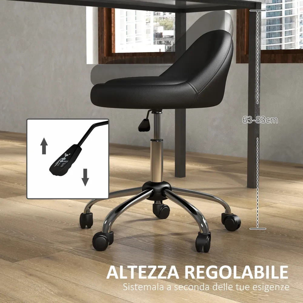 EasyComfort Sgabello con Ruote, Seduta Girevole, Altezza Regolabile e Rivestimento Finta Pelle PU, Nero