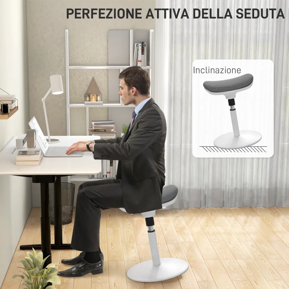 EasyComfort Sgabello Ergonomico e Imbottito ad Altezza Regolabile con Inclinazione 5°, 41.5x41.5x51.5-71.5 cm, Grigio