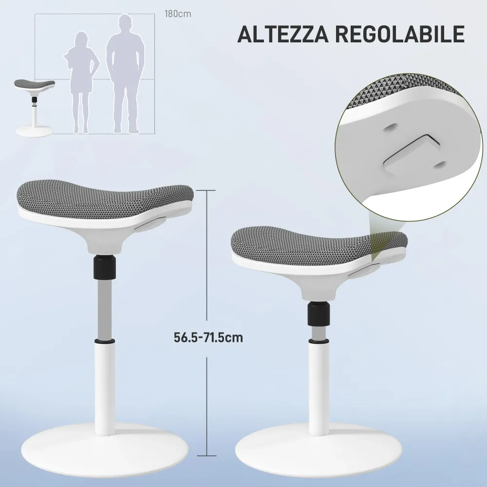 EasyComfort Sgabello Ergonomico e Imbottito ad Altezza Regolabile con Inclinazione 5°, 41.5x41.5x51.5-71.5 cm, Grigio
