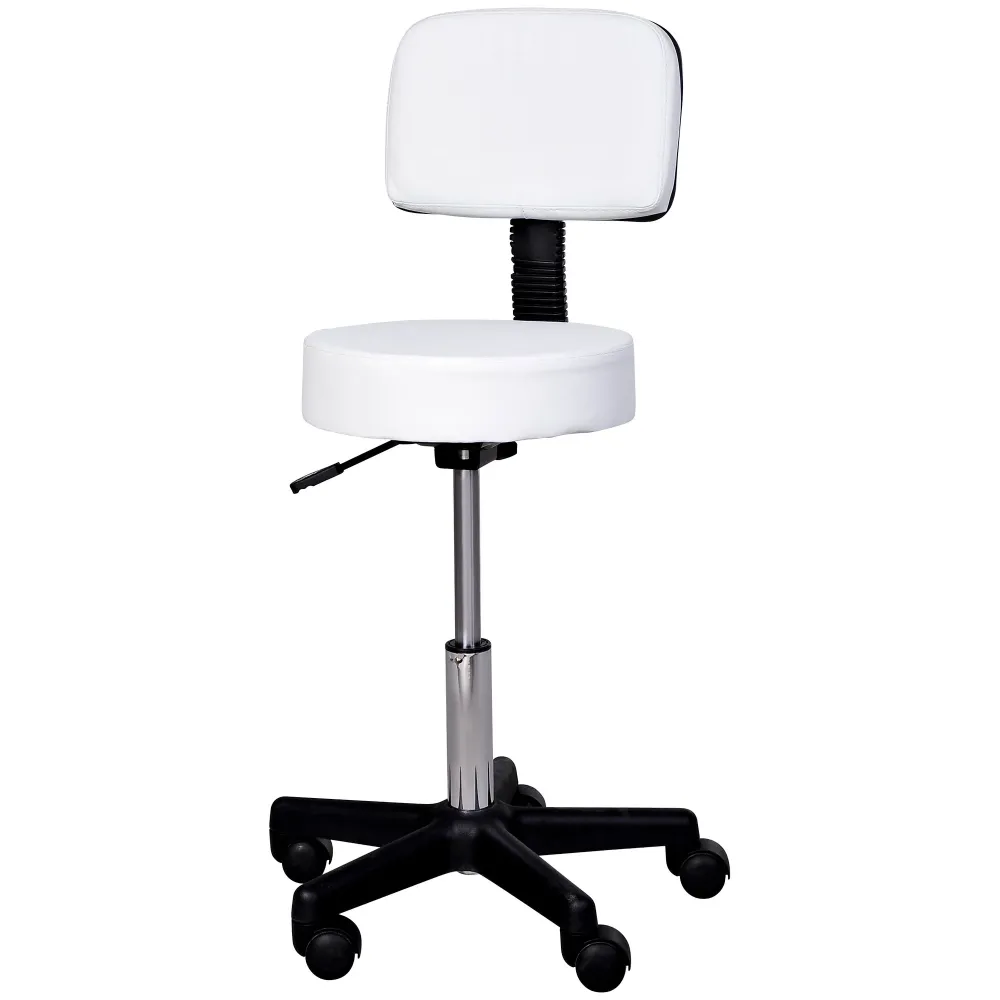 EasyComfort Sgabello Girevole con Schienale, Altezza Regolabile e 5 Ruote pelle PU Bianca per Casa o Negozio