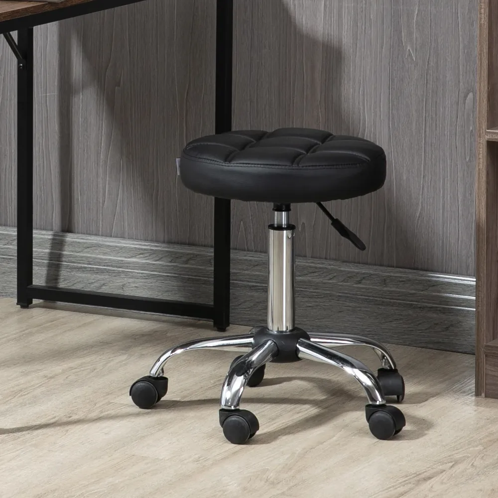 EasyComfort Sgabello Girevole Rotondo con Ruote, Altezza Regolabile e Rivestimento Finta Pelle, Nero
