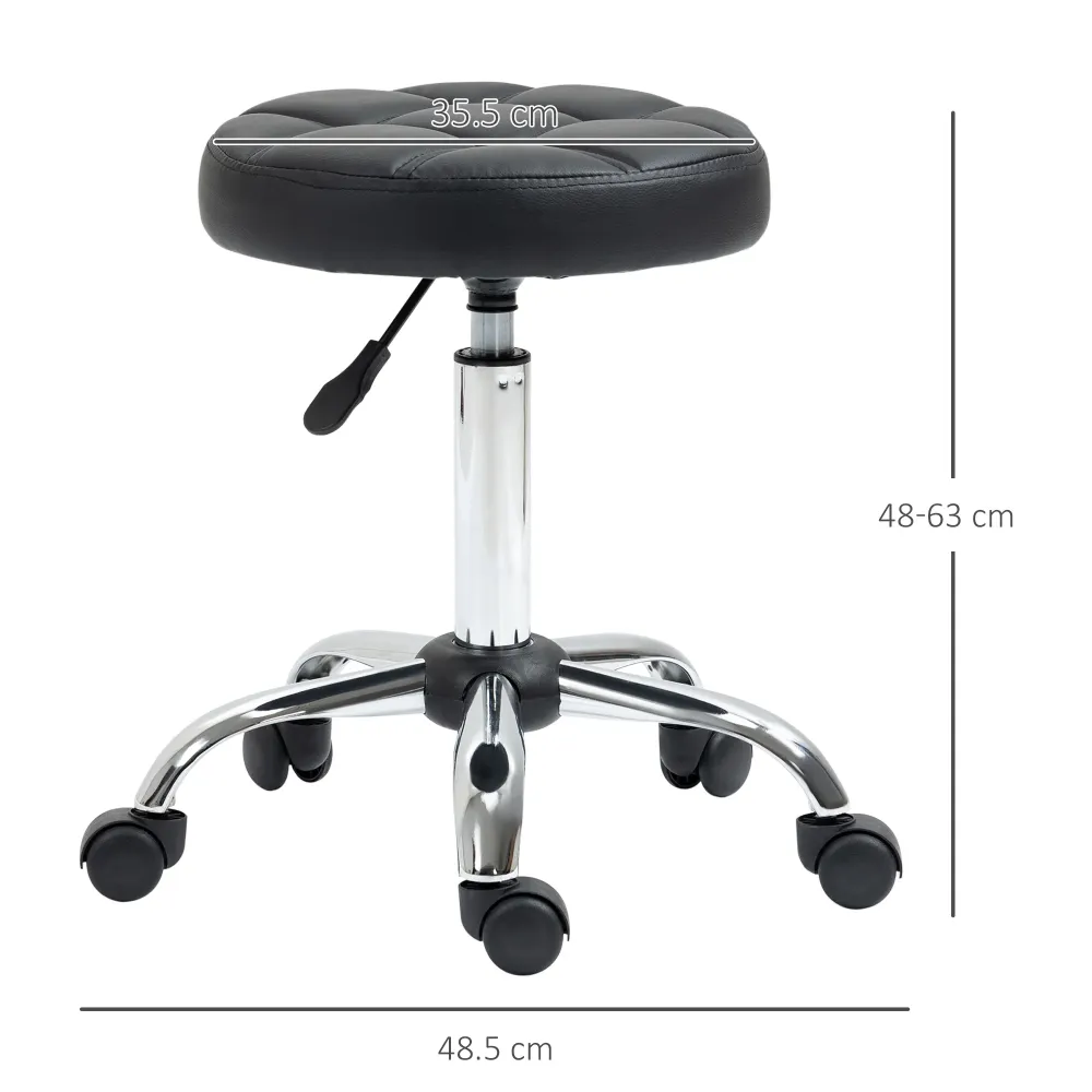 EasyComfort Sgabello Girevole Rotondo con Ruote, Altezza Regolabile e Rivestimento Finta Pelle, Nero