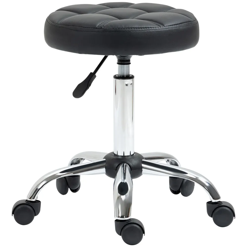 EasyComfort Sgabello Girevole Rotondo con Ruote, Altezza Regolabile e Rivestimento Finta Pelle, Nero