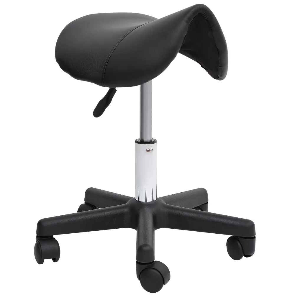 EasyComfort Sgabello Girevole Sella con Ruote e Altezza Regolabile, Imbottito e Rivestito Finta Pelle, Nero