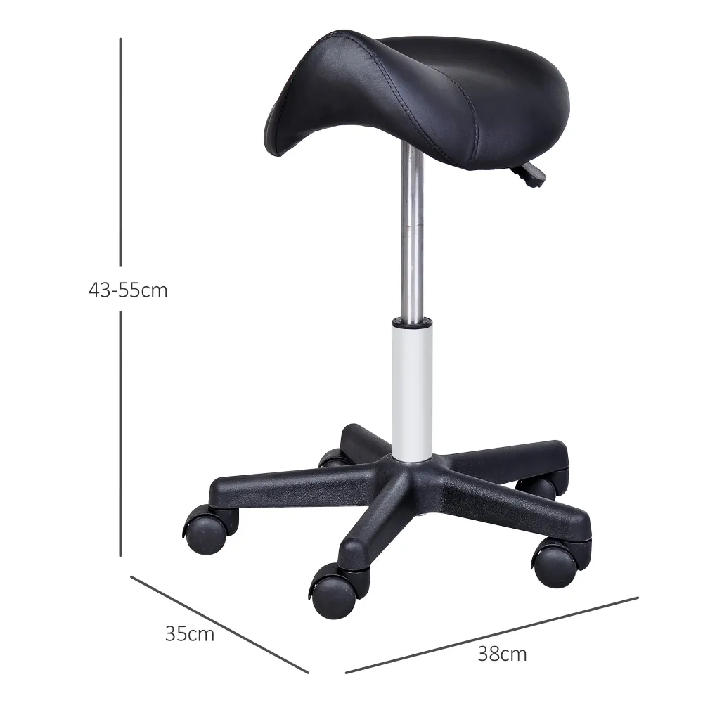 EasyComfort Sgabello Girevole Sella con Ruote e Altezza Regolabile, Imbottito e Rivestito Finta Pelle, Nero